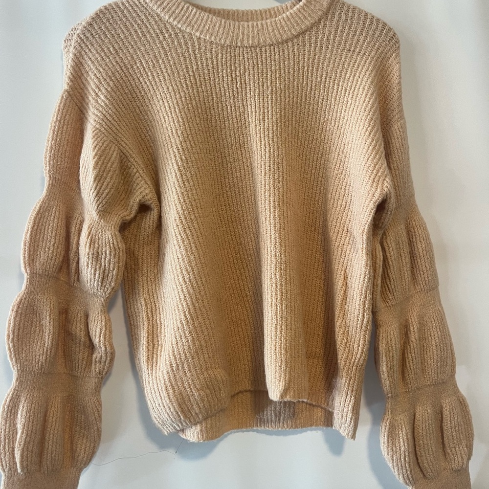 Tan Crew Neck Sweater with Unique Sleeves